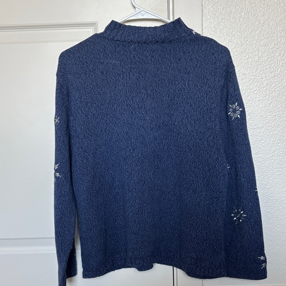 Vintage Women's Funnel neck Blue Snowflake Cardigan Size M Ramie/Cotton blend - Picture 4 of 11